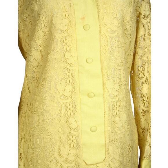 Vintage Yellow Lace Shirtwaist Mini Dress Lined Size ML B36 W 36 - Hey Viv - Picture 7 of 8
